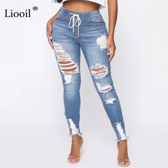 Light Blue Ripped Jeans for Women - Picture 4 of 4